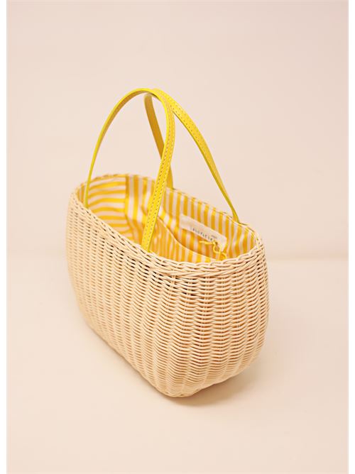 Bag in wicker with yellow leather handle Laboratorio Capri | 113NATYELLOW